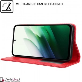Dirbtinės odos atverčiamas dėklas su skyreliais - raudonas (Xiaomi Redmi 15 5G) Dirbtinės odos atverčiamas dėklas su skyreliais - raudonas (Xiaomi Redmi 15 5G)